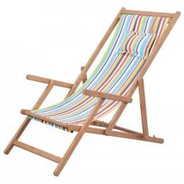 Folding Beach Chair Fabric And Wooden Frame Multicolour with Pillow