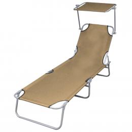 Folding Sun Lounger With Canopy Steel Taupe