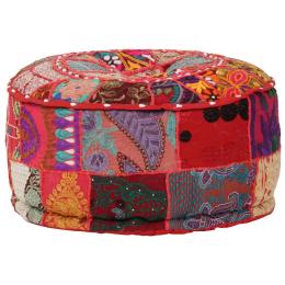 Patchwork Pouffe Round Cotton Handmade 40x20 Cm Red