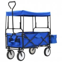 Folding Hand Trolley With Canopy Steel Blue
