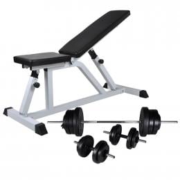 Workout Bench With Barbell And Dumbbell Set 60.5 Kg 116x47x(46-115)
