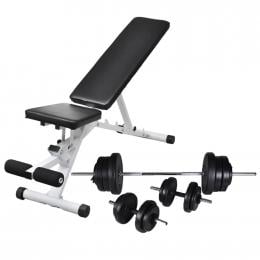 Workout Bench With Barbell And Dumbbell Set 60.5 Kg 133x41x47.5