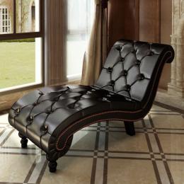 Chaise Lounge With Buttons Artificial Leather Brown
