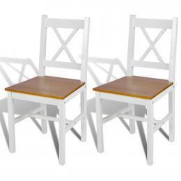 Dining Chairs 2 Pcs White and Natural Pinewood