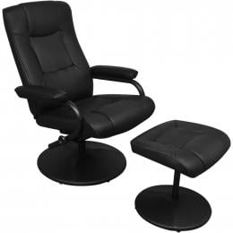 Tv Armchair With Foot Stool Artificial Leather Black
