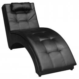 Chaise Longue With Pillow Black Faux Leather