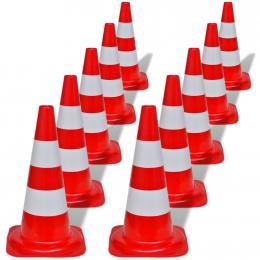 10 Reflective Traffic Cones Red And White 50 Cm