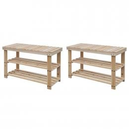 2-in-1 Shoe Rack With Bench Top 2 Pcs Solid Wood