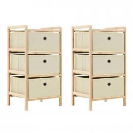Storage Racks With 3 Fabric Baskets 2 Pcs Beige Cedar Wood