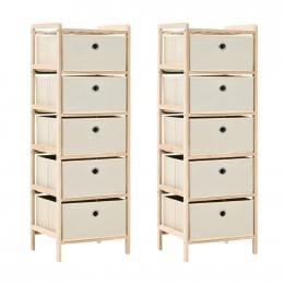 Storage Racks With 5 Fabric Baskets 2 Pcs Beige Cedar Wood