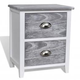 Nightstand Grey And White 38x28x45 Cm Paulownia Wood