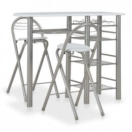 3 Piece Bar Set With Shelves Wood And Steel White