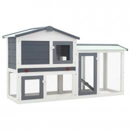 Outdoor Large Rabbit Hutch Grey And White 145x45x85cm Wood