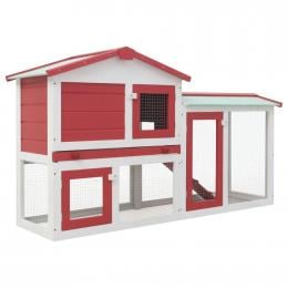 Outdoor Large Rabbit Hutch Red And White 145x45x85cm Wood