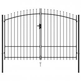 Fence Gate Double Door With Spike Top Steel 3x1.75 M Black