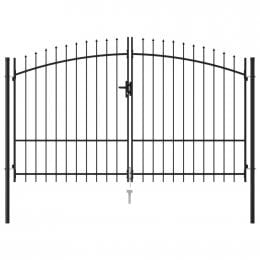 Fence Gate Double Door With Spike Top Steel 3x2 M Black