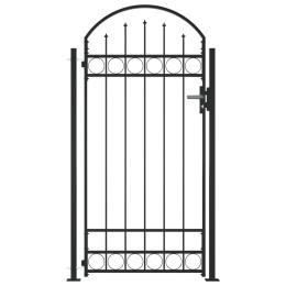 Fence Gate With Arched Top And 2 Posts 105x204 Cm Black