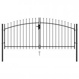 Fence Gate Double Door With Spike Top Steel 3x1.25 M Black