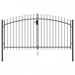 Fence Gate Double Door With Spike Top Steel 3x1.5 M Black
