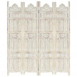 Hand Carved 4-panel Room Divider White 160x165 Cm Solid Mango Wood - Classic Style