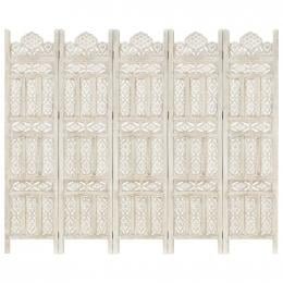 Hand Carved 5-panel Room Divider White 200x165 Cm Solid Mango Wood