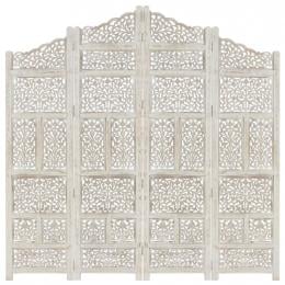 Hand Carved 4-panel Room Divider White 160x165 Cm Solid Mango Wood