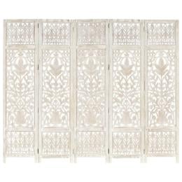 Hand Carved 5-panel Room Divider White 200x165 Cm