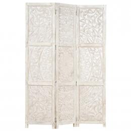 Hand Carved 3-panel Room Divider White 120x165 Cm Solid Mango Wood