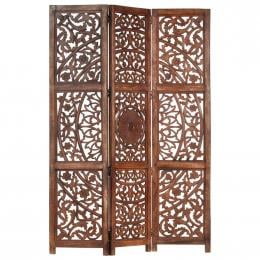 Hand Carved 3-panel Room Divider Brown 120x165 Cm Solid Mango Wood - Flower