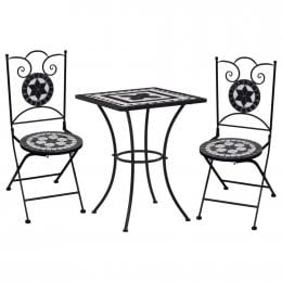 3 Piece Mosaic Bistro Set Ceramic Tile Black And White