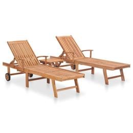 Sun Loungers 2 Pcs With Table Solid Teak Wood