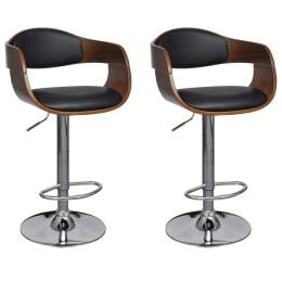 Bar Stools 2 Pcs Black Bent Wood And Faux Leather