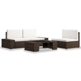 4 Piece Garden Lounge Set Poly Rattan Brown with Coffee Table