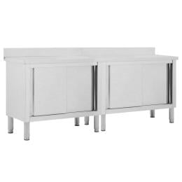 Work Tables With Sliding Doors 2pcs 200x50x(95-97)cm Stainless Steel