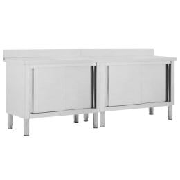 Work Tables With Sliding Doors 2pcs 240x50x(95-97)cm Stainless Steel