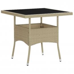 Outdoor Dining Table Beige Poly Rattan And Glass