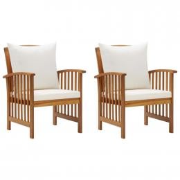 Garden Chairs With Cushions 2 Pcs Solid Acacia Wood Cream White