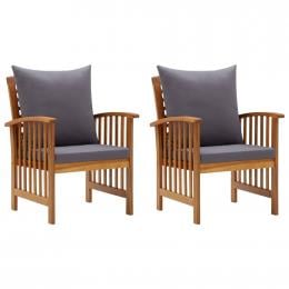 Garden Chairs With Cushions 2 Pcs Solid Acacia Wood Dark Grey