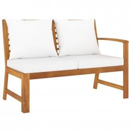 Garden Bench 114.5 Cm With Cream Cushion Solid Acacia Wood with Left Armrest