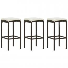 Bar Stools With Cushions 3 Pcs Brown Poly Rattan