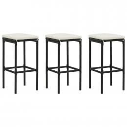 Bar Stools With Cushions 3 Pcs Black Poly Rattan
