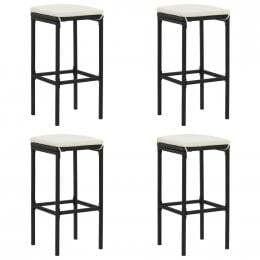 Bar Stools With Cushions 4 Pcs Black Poly Rattan