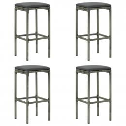 Bar Stools With Cushions 4 Pcs Grey Poly Rattan