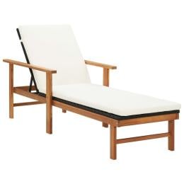 Sun Lounger With Cushion Poly Rattan And Solid Acacia Wood