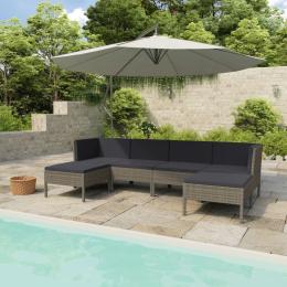 6 Piece Lounge Set With Cushions Poly Rattan Grey