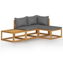 4 Piece Garden Lounge Set w/ Cushion Solid Acacia Wood Grey