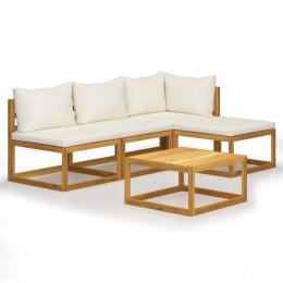 5 Piece Solid Acacia Wood Garden Lounge Set With Cushion Cream