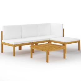 5 Piece Acacia Wood Garden Lounge Set with Cushions - Cream