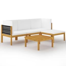 5pc Garden Lounge Set With Cushions Cream Solid Acacia Wood