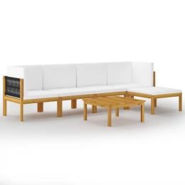 6pc Garden Lounge Set With Cushions Cream Solid Acacia Wood